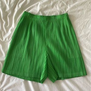 Pleats Please Issey Miyake Lime Green Shorts